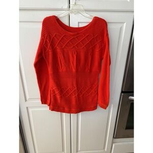 Talbots Orange Red Anchor Knit Sweater Womens Medium 100% Cotton Nautical Scoop